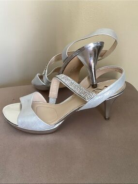 Touch of Nina Silver Rhinestone Crisscross Slingback Heels